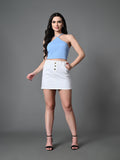 Myshka Women's Ribbed Halter Neck Sleeveless Top in Blue Color | Grocsy