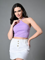 Myshka Women's Ribbed Halter Neck Sleeveless Top in Lavender Color | Grocsy