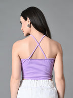 Myshka Women's Ribbed Halter Neck Sleeveless Top in Lavender Color | Grocsy