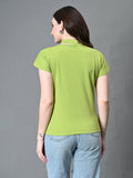 Myshka Women's Ribbed Choker Neck Cut-out Short Sleeves Top in Green Color | Grocsy