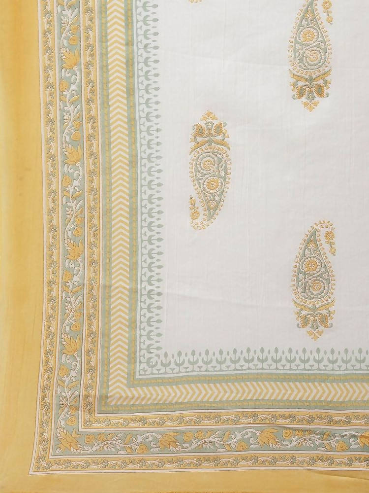 Yufta Women Yellow Floral Print Angrakha Pure Cotton Kurta and Trouser With Dupatta | Grocsy
