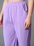 Myshka Women's Solid Ribbed High-Rise Wide Leg Casual Trousers in Lavender Color | Grocsy