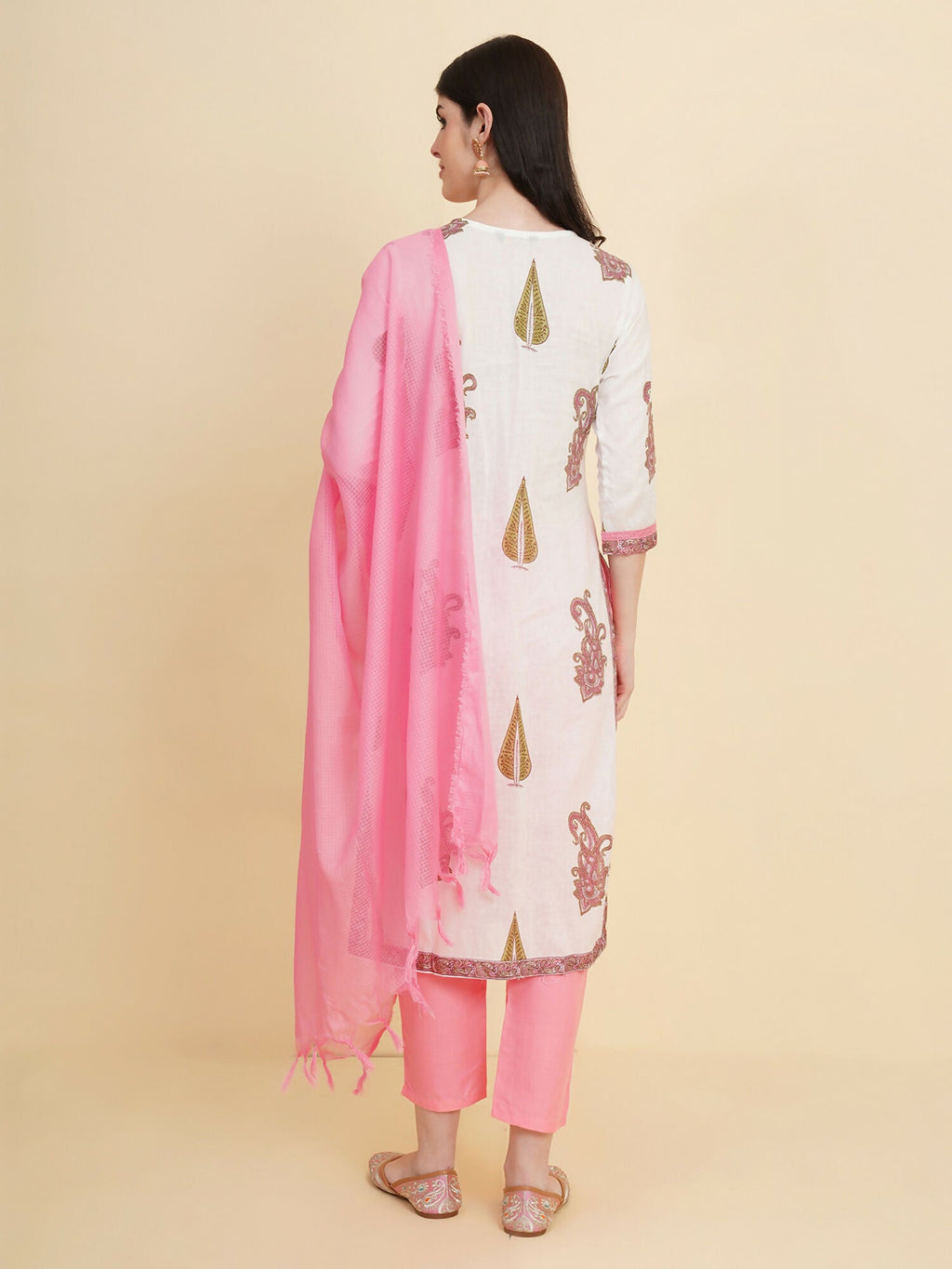 Designer Stylish white Cotton Stitched Suit With Dupatta - Tanisha | Grocsy