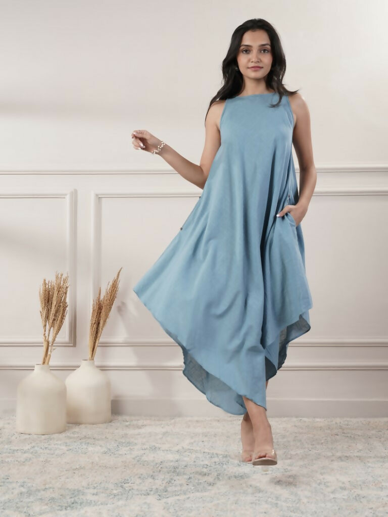 Joban Fashion Women's Smoke Blue Sleeveless Dress | Grocsy