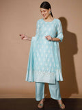 Myshka Women Blue Printed Kurta & Palazzos With Dupatta | Grocsy