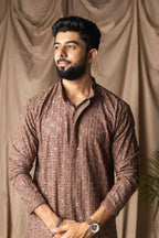 Brown Rayon Thread Embroidery Work Kurta Set - Mahotsav | Grocsy