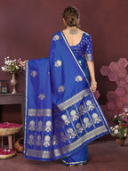 Joban Fashion Royal blue Floral Motifs Banarasi Silk Sarees | Grocsy