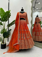 Jyoti Fashion Women's Orange Faux Georgette Sequins with Thread Embroidered Designer Lehenga Choli Set | Grocsy