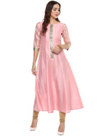 Ahalyaa Women's Pink Poly Silk Kurta | Grocsy
