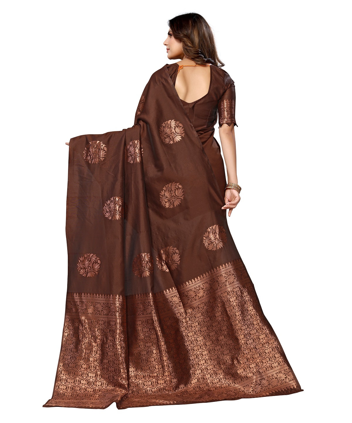 Vamika Brown Banarasi Jacquard Weaving Saree | Grocsy
