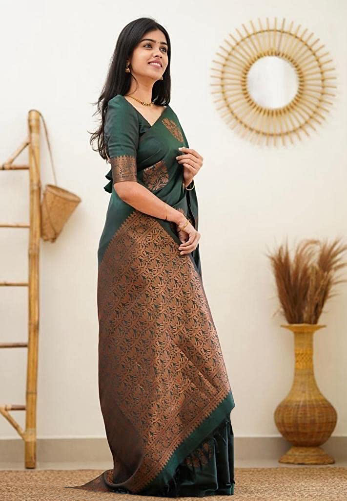 Vamika Green Banarasi Jacquard Weaving Saree | Grocsy