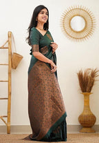 Vamika Green Banarasi Jacquard Weaving Saree | Grocsy