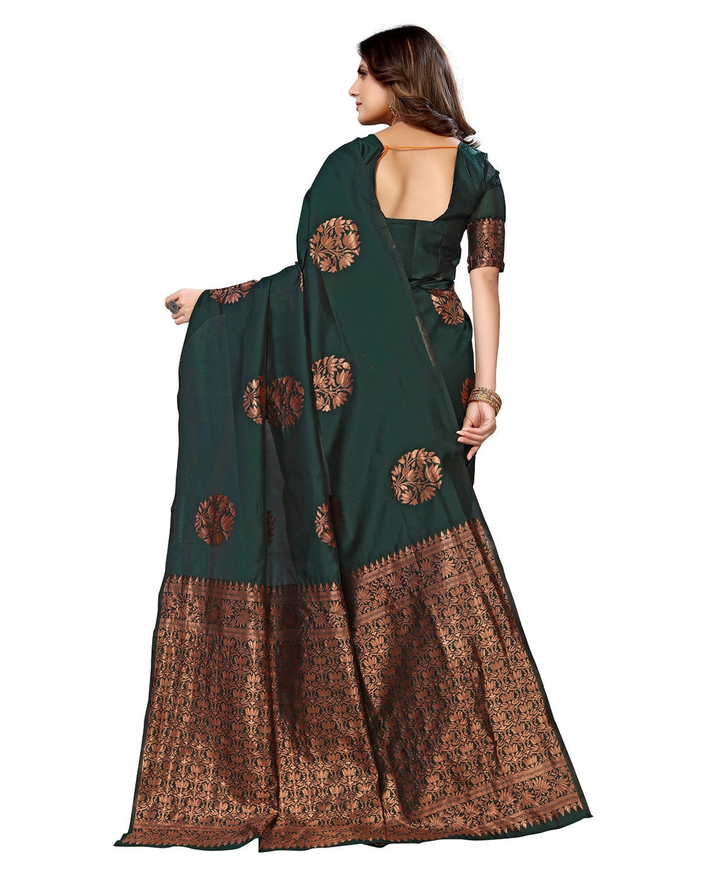 Vamika Green Banarasi Jacquard Weaving Saree | Grocsy