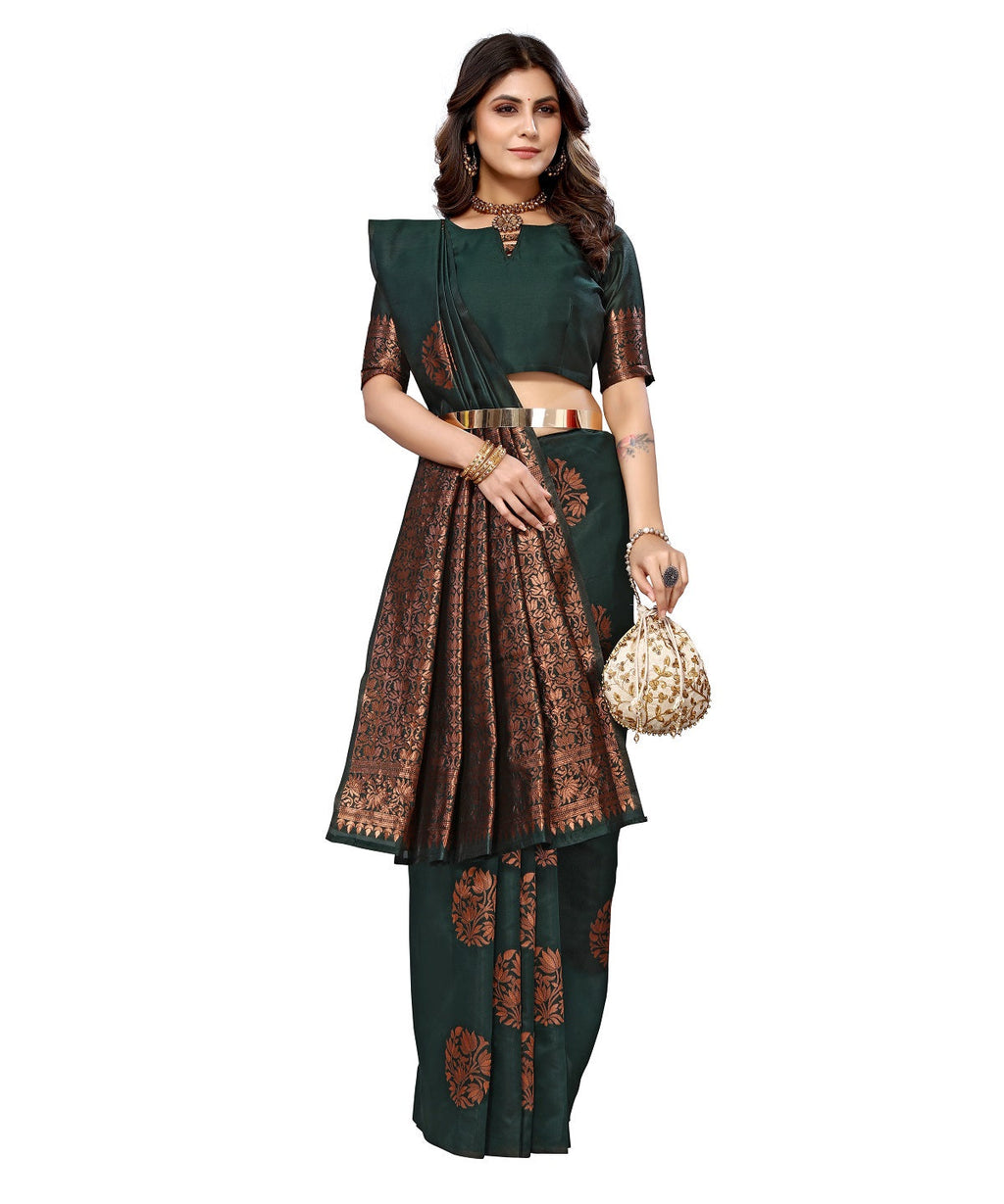 Vamika Green Banarasi Jacquard Weaving Saree | Grocsy