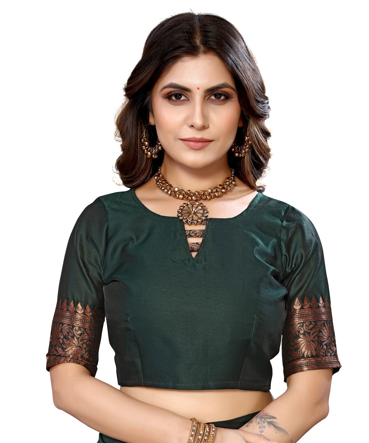 Vamika Green Banarasi Jacquard Weaving Saree | Grocsy