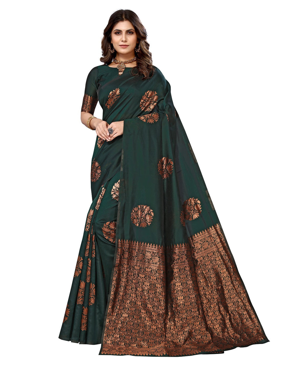 Vamika Green Banarasi Jacquard Weaving Saree | Grocsy