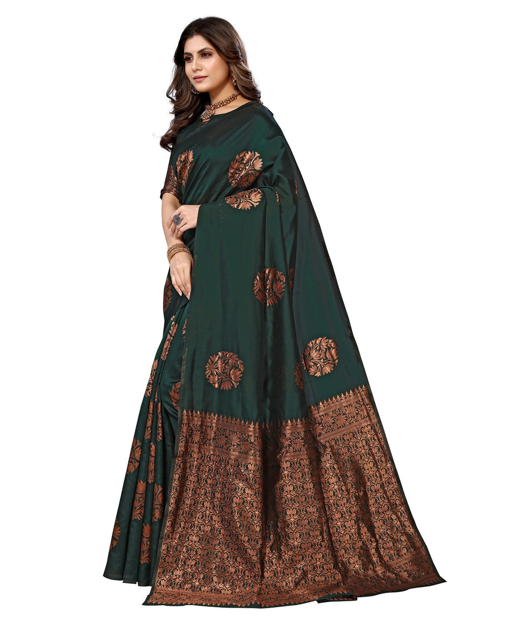 Vamika Green Banarasi Jacquard Weaving Saree | Grocsy