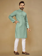 Anaita Sea_Green Embroidered Rayon Straight Kurta | Grocsy