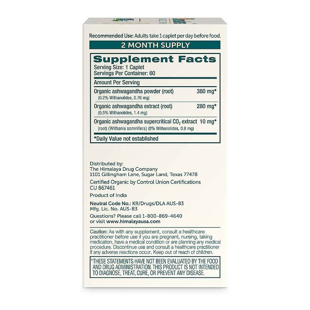 Himalaya Organic Ashwagandha Caplets | Grocsy