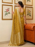 Anaita Mustard Woven Tissue Silk Saree With Blouse | Grocsy