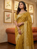 Anaita Mustard Woven Tissue Silk Saree With Blouse | Grocsy