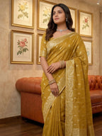 Anaita Mustard Woven Tissue Silk Saree With Blouse | Grocsy