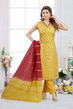 Joban Fashion Jacquard Mustard Color Kurta Set | Grocsy