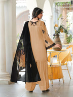 Nikhaar Light Brown Embroidered Organza Stitched Straight Cut Kurta Farshi Salwar Dupatta Readymade Suit | Grocsy