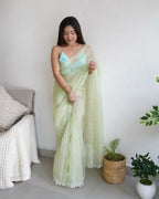Vamsee Sheetal Green Organza Saree | Grocsy