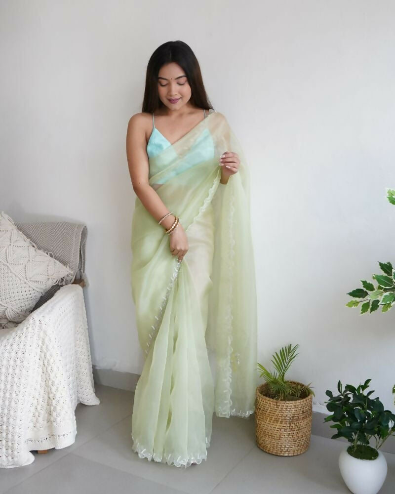 Vamsee Sheetal Green Organza Saree | Grocsy
