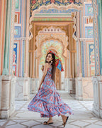 Designer Partywear Printed Blue Pure Maslin Gown - Anbazaar | Grocsy
