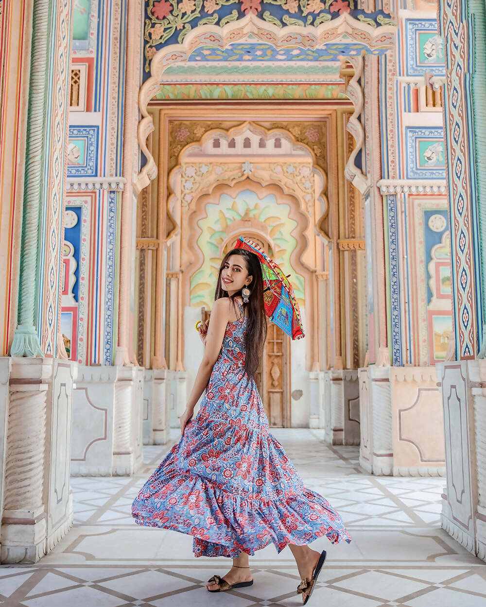 Designer Partywear Printed Blue Pure Maslin Gown - Anbazaar | Grocsy