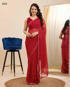Maroon Georgette Designer Printed Ready To Wear Saree - Ibiza | Grocsy