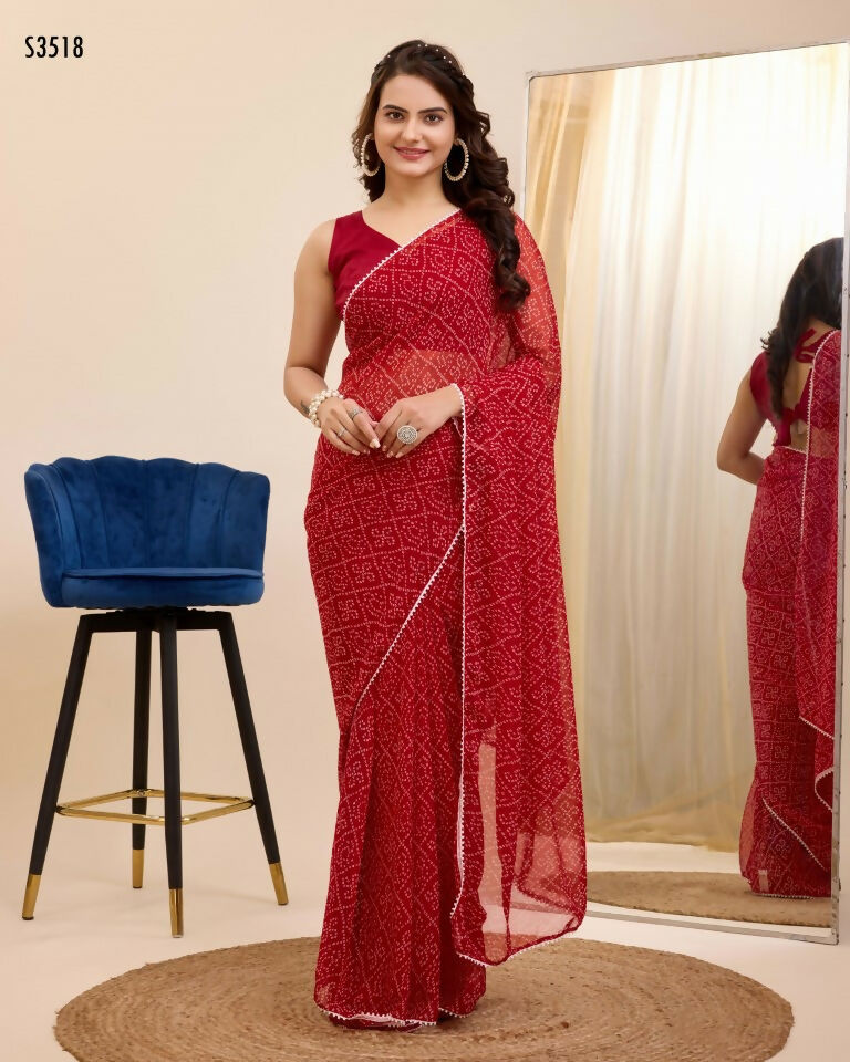 Maroon Georgette Designer Printed Ready To Wear Saree - Ibiza | Grocsy