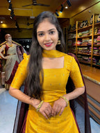 Teeya Creation New Maroon and Yellow Banarasi Silk Half Saree Lehenga Choli with Pleated Dupatta | Grocsy