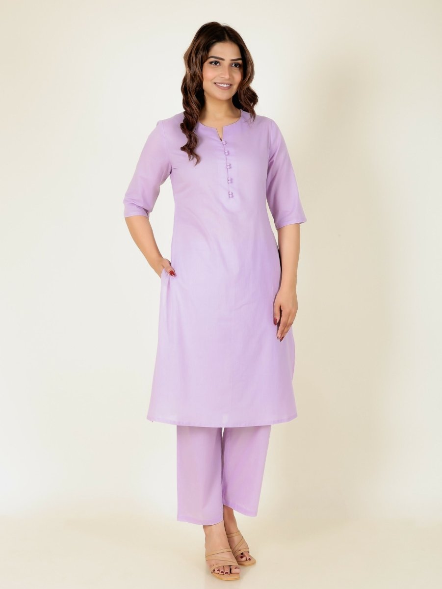 Aramya Pink Soft Cotton Solid Print A-line Kurta Pant Set for Women | Grocsy
