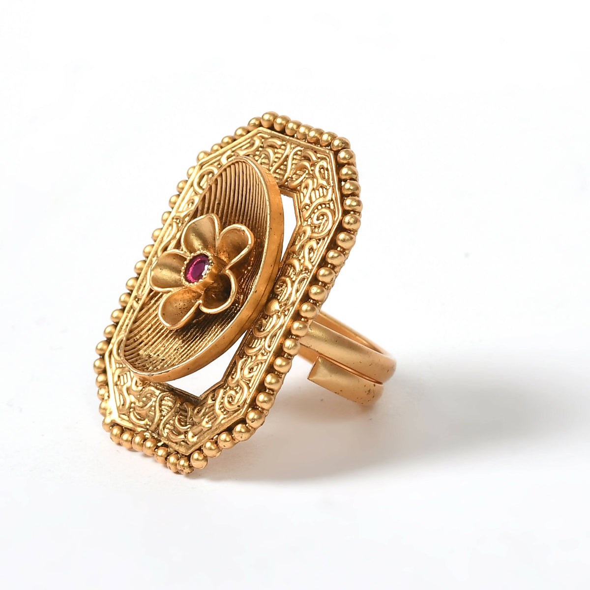 Mominos Fashion Joharkamal Gold-Polished Stone Studded Adjustable Finger Ring - Design 018 | Grocsy