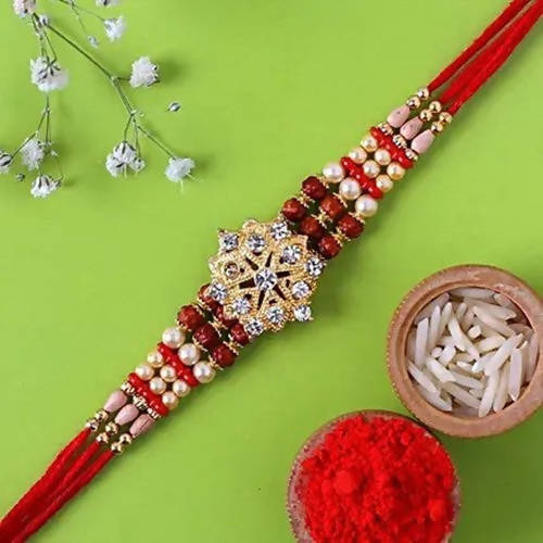 Pretty Rudraksha Rakhi And Kaju Katli Box | Grocsy