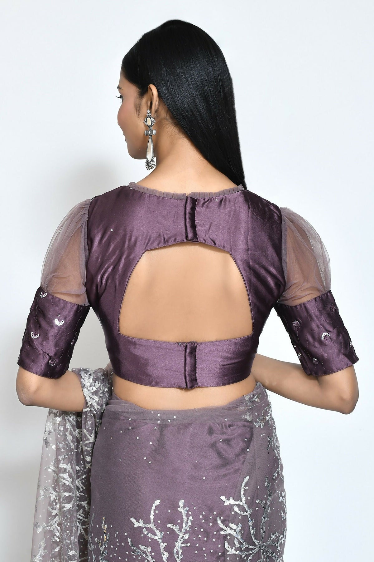 Brown Net Sequence Embroidered Festive Saree - Nimaya Denzy | Grocsy