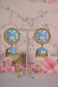 Sky Blue Round Shape Ethnic Meenakari Jhumki Earrings By House of Ree - Swadesiicart