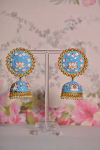 Sky Blue Round Shape Ethnic Meenakari Jhumki Earrings By House of Ree - Swadesiicart