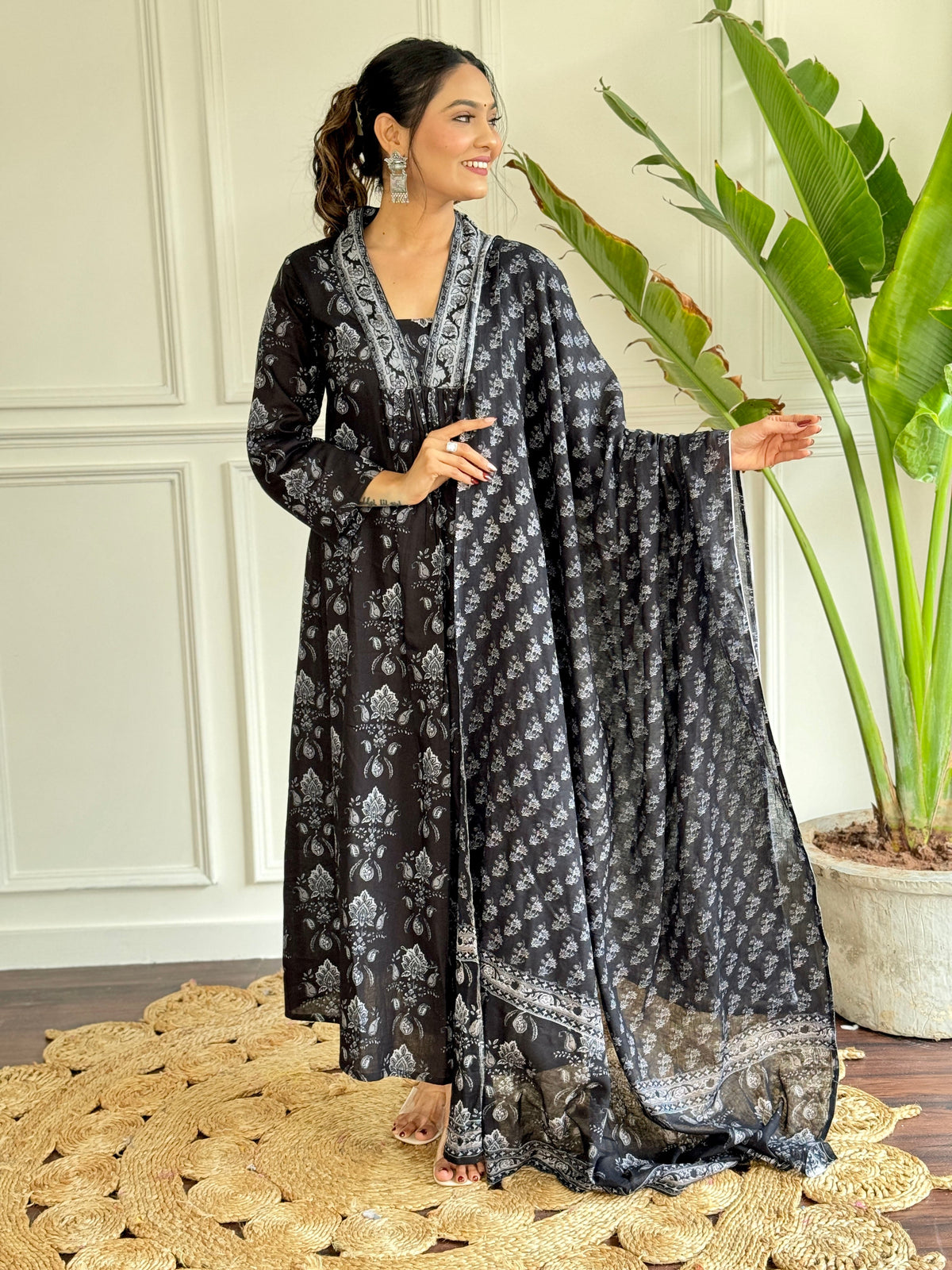 Teeya Creation Black Colour Pure Cotton Digital Print Fully Stitched Kurti Set | Grocsy