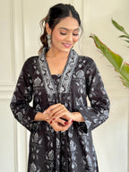 Teeya Creation Black Colour Pure Cotton Digital Print Fully Stitched Kurti Set | Grocsy