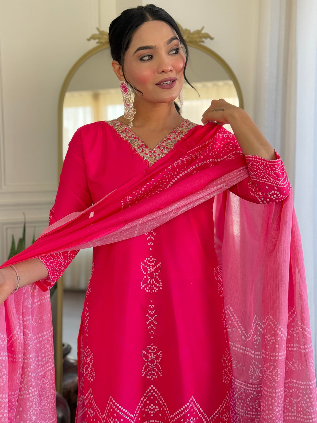 Teeya Creation Pink Colour French Crepe Digital Print With Embroidery Work Fully Stitched Kurti Set | Grocsy
