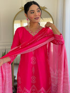 Teeya Creation Pink Colour French Crepe Digital Print With Embroidery Work Fully Stitched Kurti Set | Grocsy