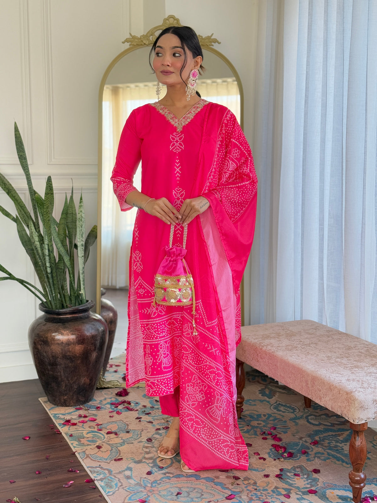 Teeya Creation Pink Colour French Crepe Digital Print With Embroidery Work Fully Stitched Kurti Set | Grocsy