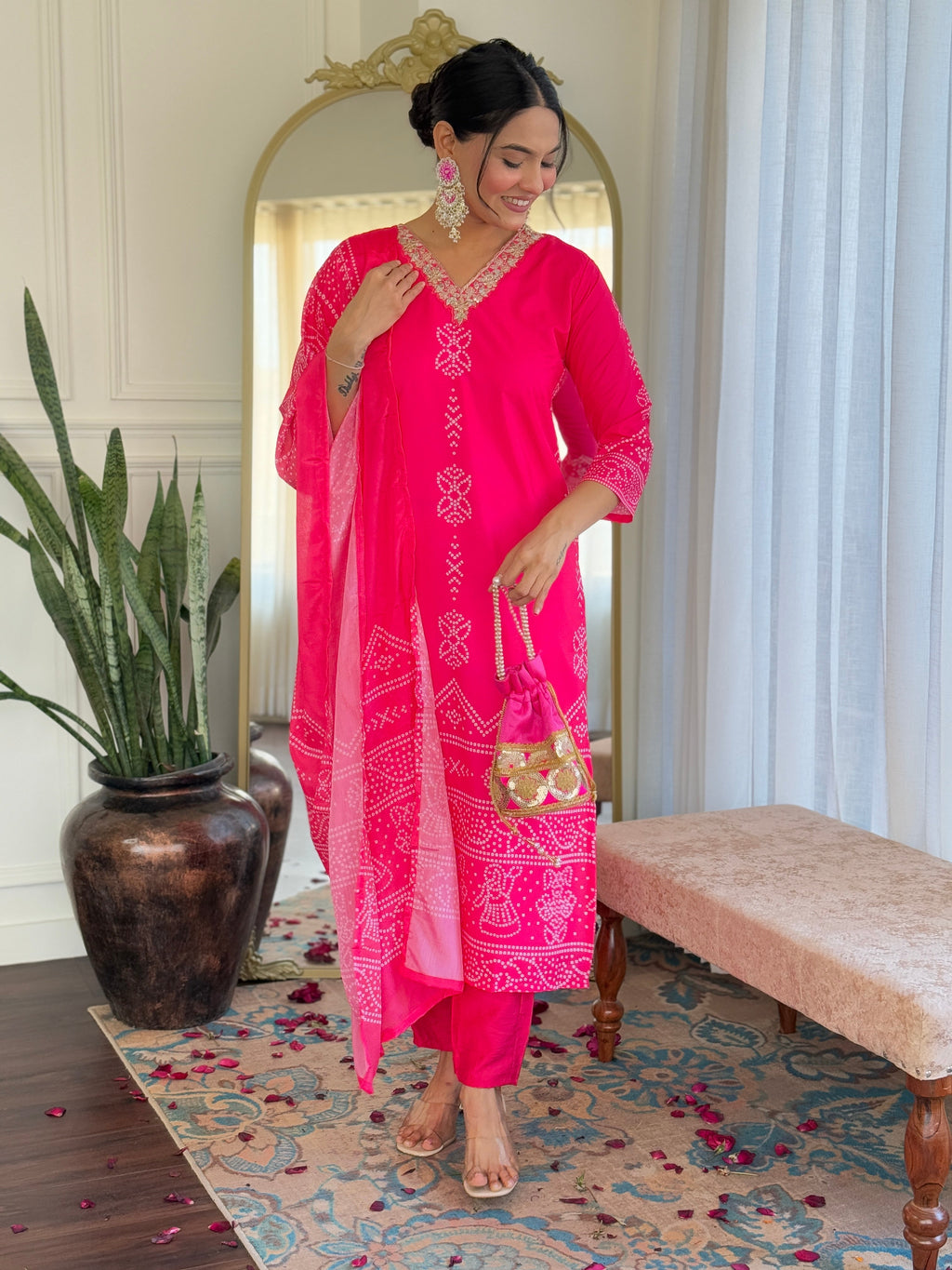Teeya Creation Pink Colour French Crepe Digital Print With Embroidery Work Fully Stitched Kurti Set | Grocsy