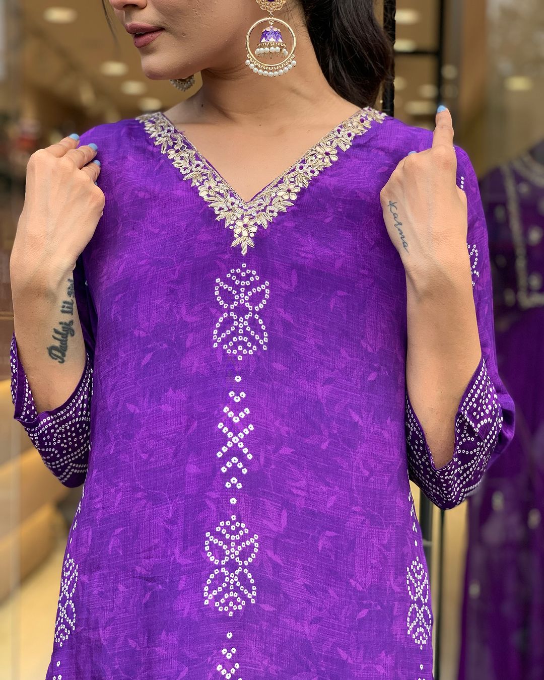 The52 Silk Blend Printed Fabric work Straight cut Kurta, Pant and Dupatta Set | Grocsy