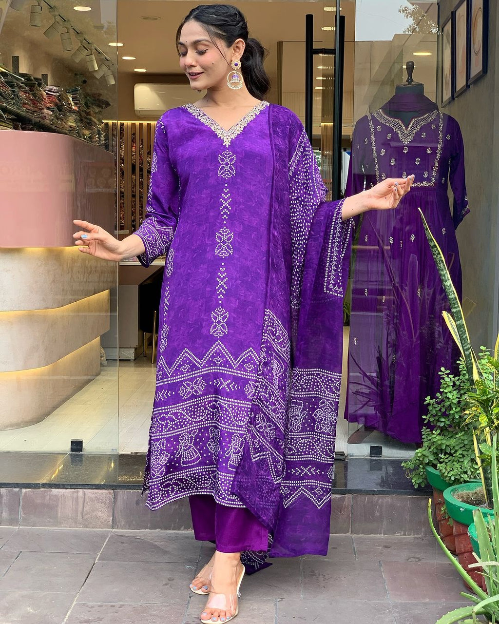 The52 Silk Blend Printed Fabric work Straight cut Kurta, Pant and Dupatta Set | Grocsy