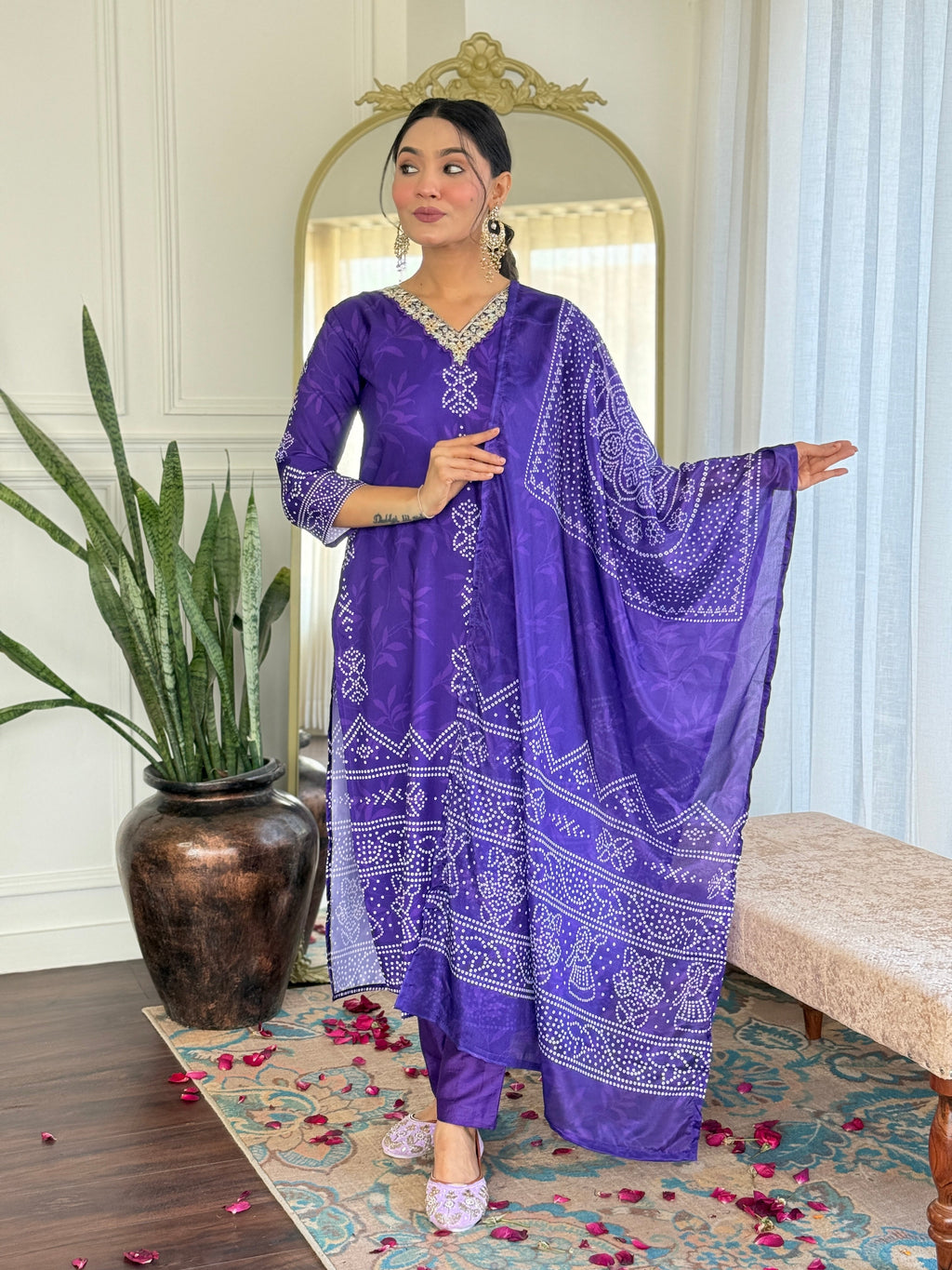 Teeya Creation Purple Colour French Crepe Digital Print With Embroidery Work Fully Stitched Kurti Set | Grocsy